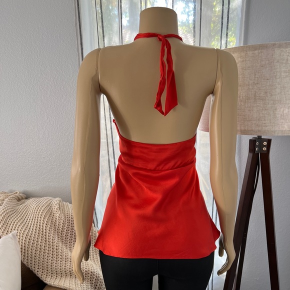 BCBGMaxAzria Red Orange Halter Neck Silk Top Shirt Size L Large - Picture 5 of 14